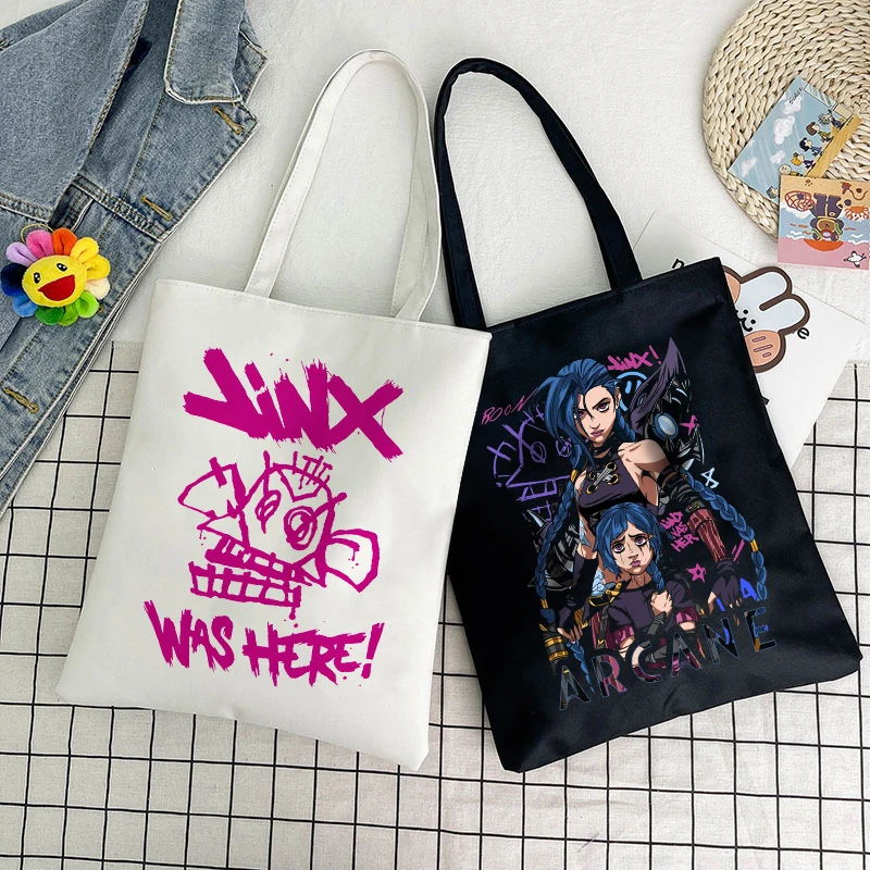 Arcane League of Legends Tote Kids Cartoon Cute Handbags Children Fashion Canvas Bag Casual Storage Pouch Book Bags Gifts 2025