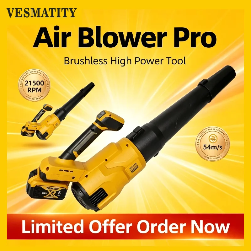 Brushless Air Blower 3 Gears High Speed Powerful Cordless Electric Leaf Snow Duster Blowing Tool for 18V Battery Pro Max
