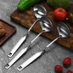 Stainless Steel Hot Pot Soup Spoon Kitchen Ramen Ladles Tablespoons Long Handle Colander Oil Skimmer Porridge Scoop with Hook