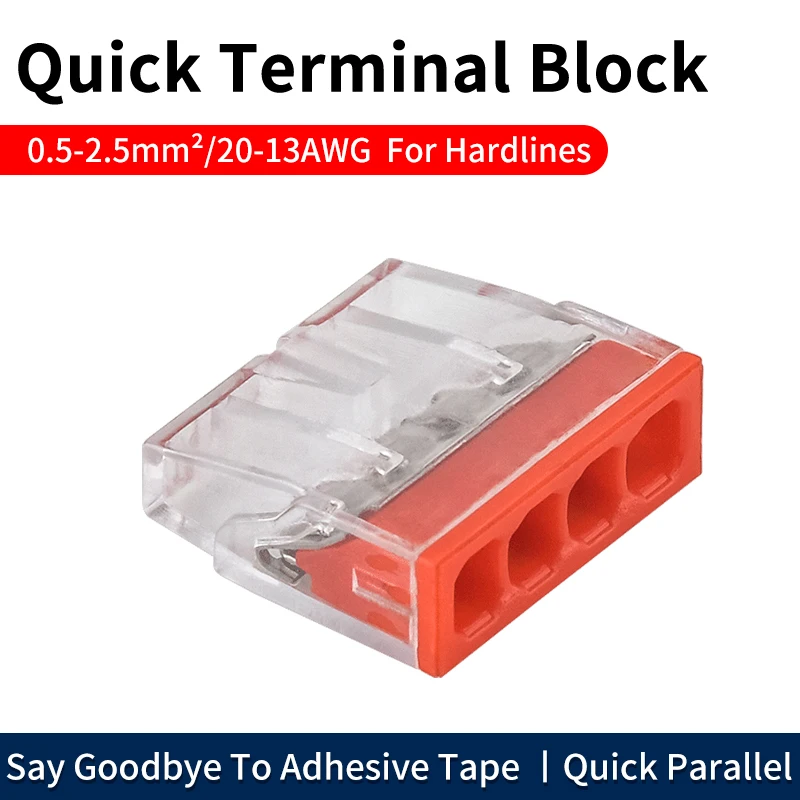 10 PCS Mini Wire Connectors 4 Ports Quick Push-in Terminal Block Compact Conductor Connector For Hard Wires AWG18-14