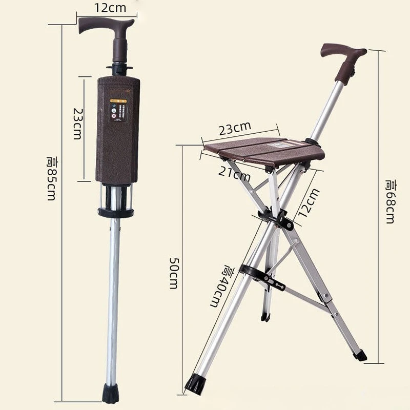 Walking Cane Chair Foldable Multifunctional Anti Slip Elderly Crutch Portable Seat Stick For Outdoor