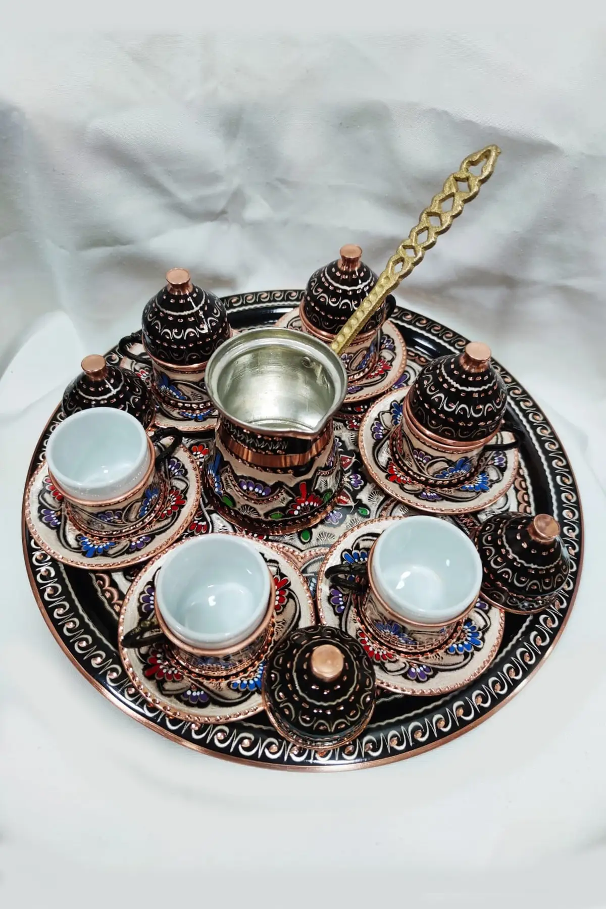 

DOLBOVI Enamel Inlaid Copper Cezveli 6'lı Coffee cup Pad handmade espresso cup