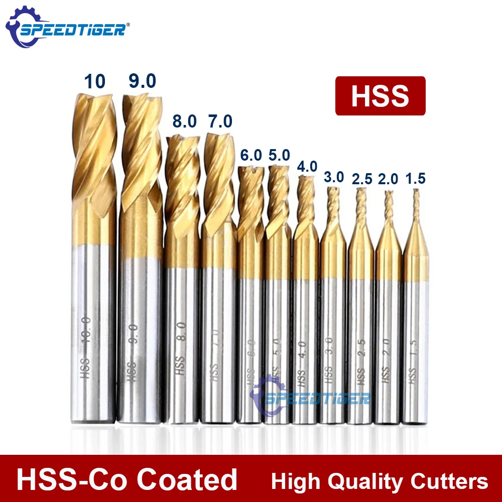 

Фреза спиральная SPEEDTIGER 1.5-12 мм HSS с титановым покрытием, 4-зубчатая, HRC63, для ЧПУ, набор фрез для обработки дерева и стали