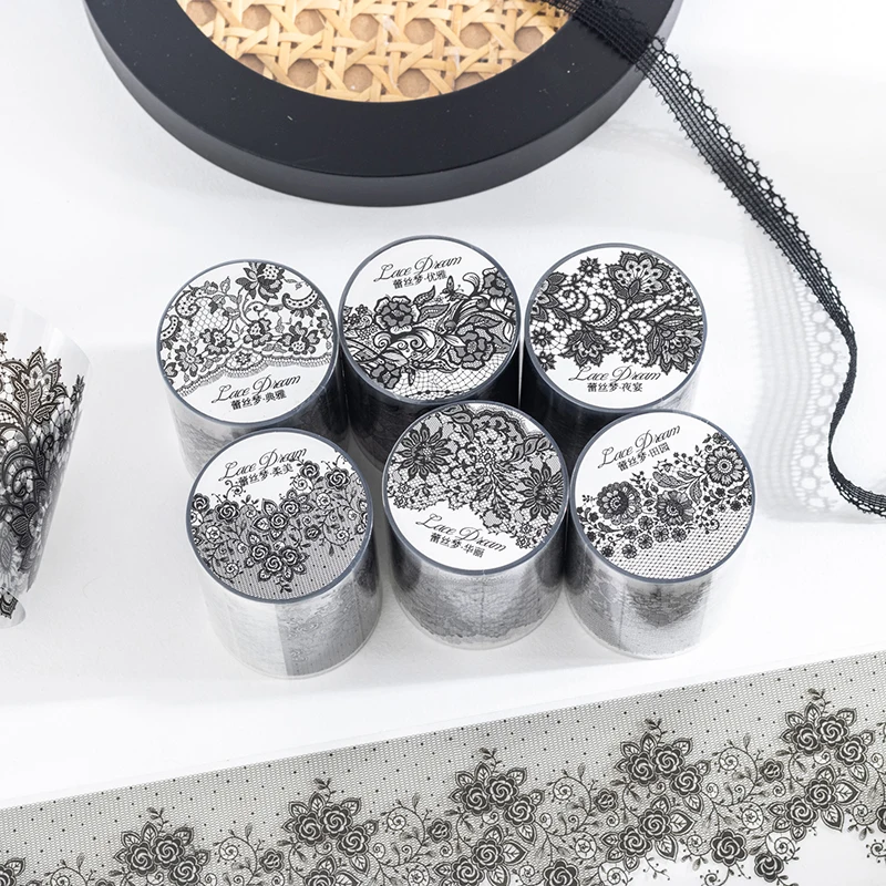 55mm * 2m preto branco rendas pet fitas diy scrapbooking lixo diário estética decoração diário colagem fita adesiva artigos de papelaria suprimentos