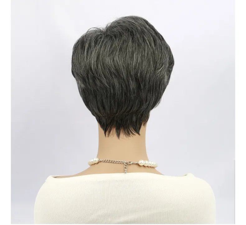 วิกผมหญิง แฟชั่นยุโรปและอเมริกา ผมสั้นฟู หน้าม้าเฉียง ผมสั้นตรงสีเทา สารเคมีไหมที่มีอุณหภูมิสูง