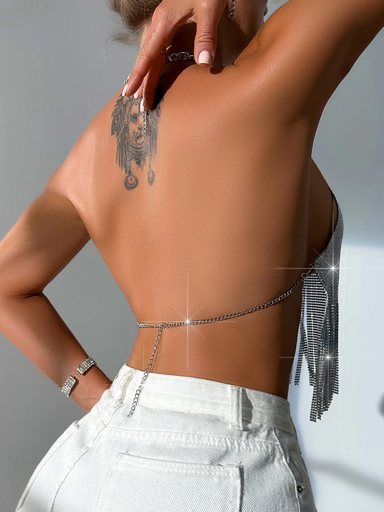 Sexy y2k metal sequin halter crop top women summer see through beach tank tops woman clothing club party top hotwife rave oufit