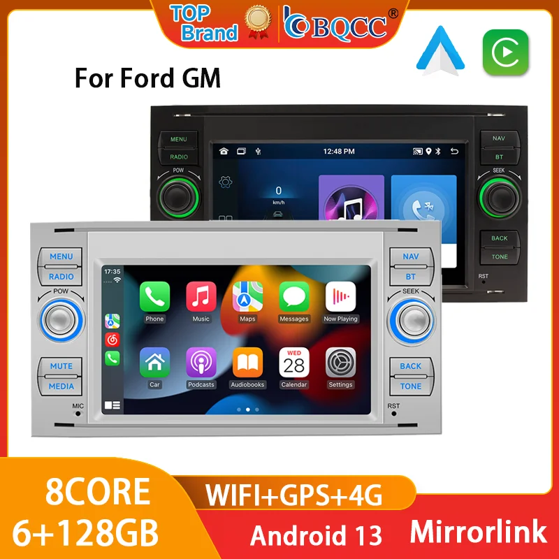 BQCC Android 13 Autoradio für Ford GM 7 Zoll IPS FM Radio Drahtlose Carplay Android Auto WIFI Mirrorlink GPS Backup Kamera