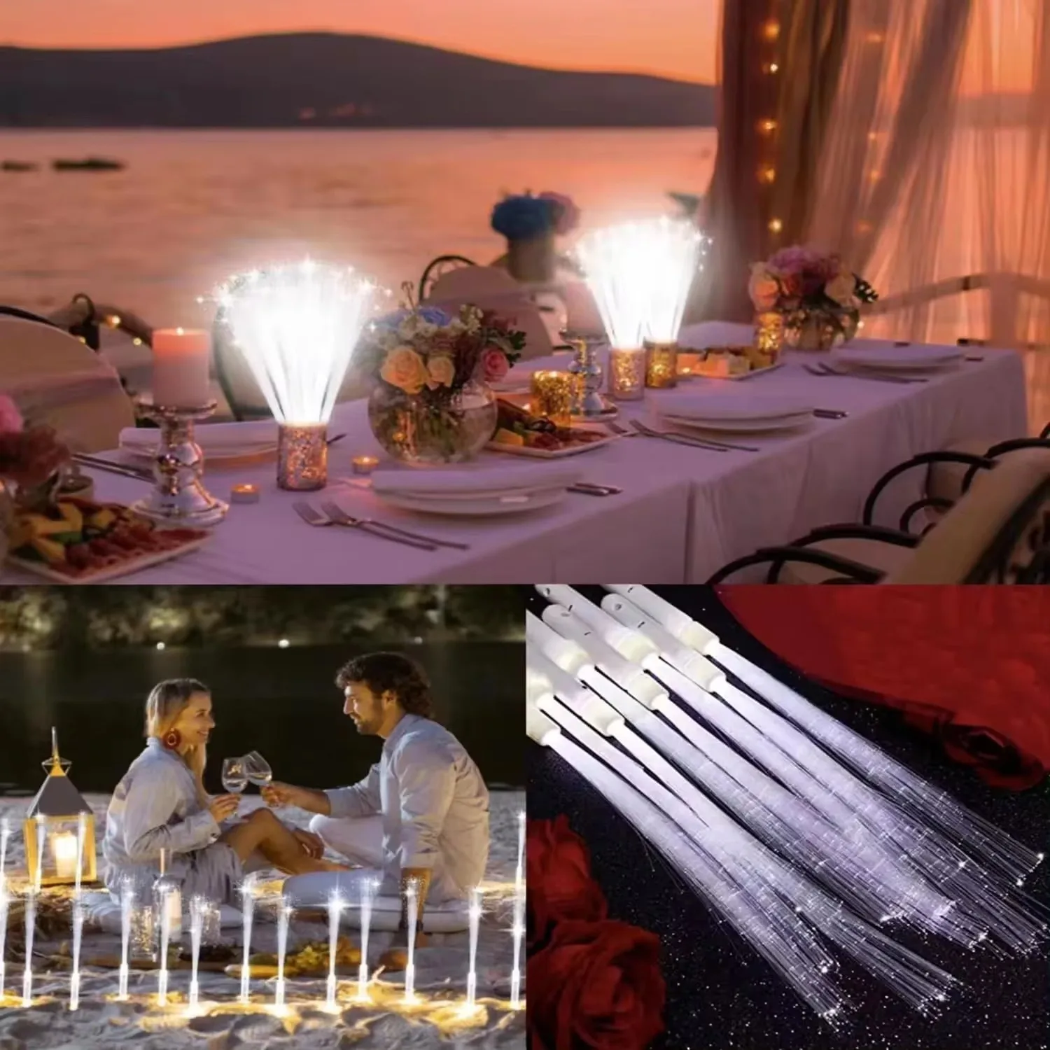 12-96PCS Fiber Optic Wands LED Light Up Fiber Optic Stick 3 Modes White Glow Sticks for Wedding Birthday Party Bridal Shower