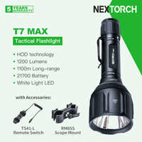 Nextorch T7 MAX 1100m Long Range Tactical Flashlight, 1200 Lumens, 21700 Battery, with Remote Switch & Scope Mount for Hunting