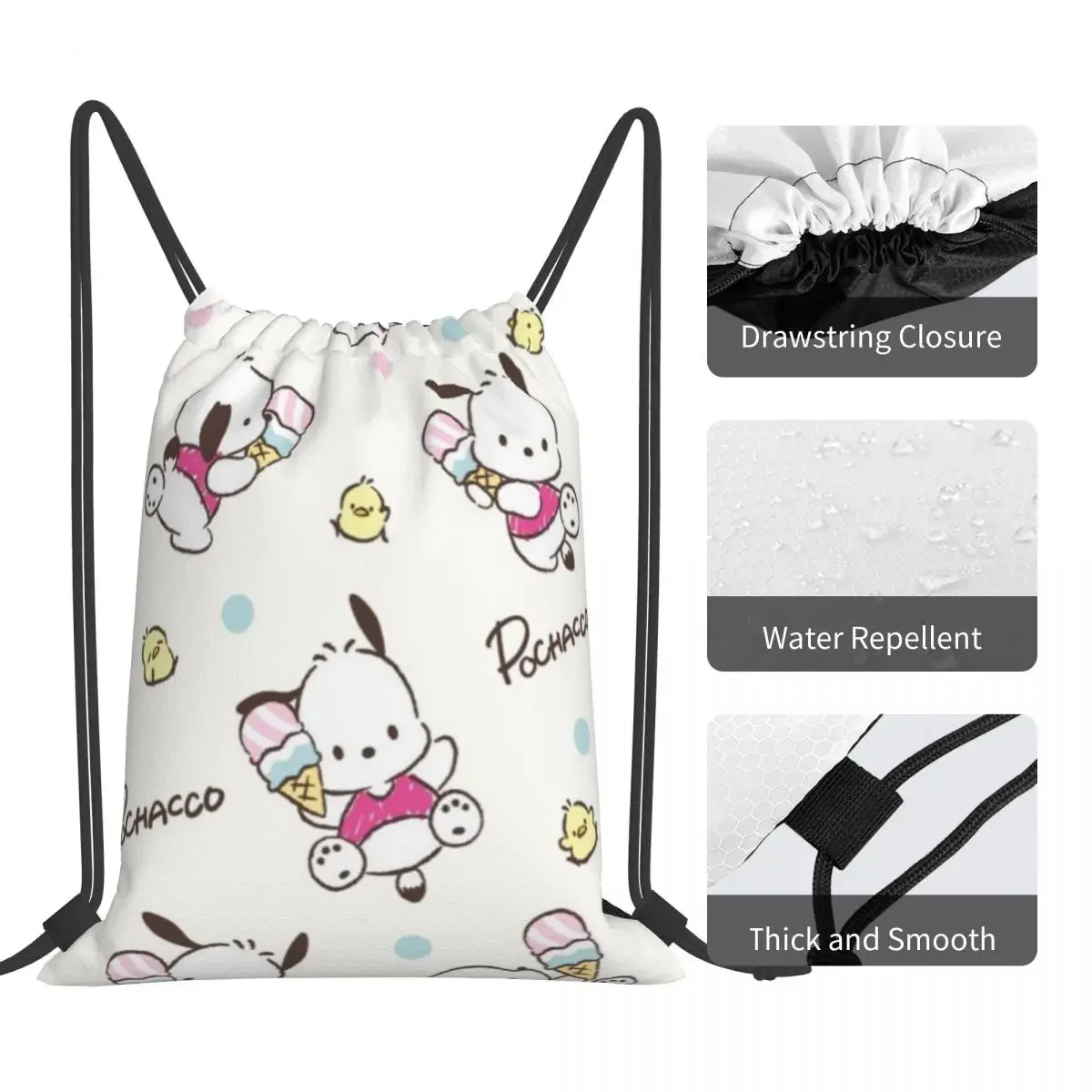 Sanrio Cinnamoroll Drawstring Back Pack Bag Travel Storage Package Teenagers Beach Tote Bag School Sport Shoe Bag Portable