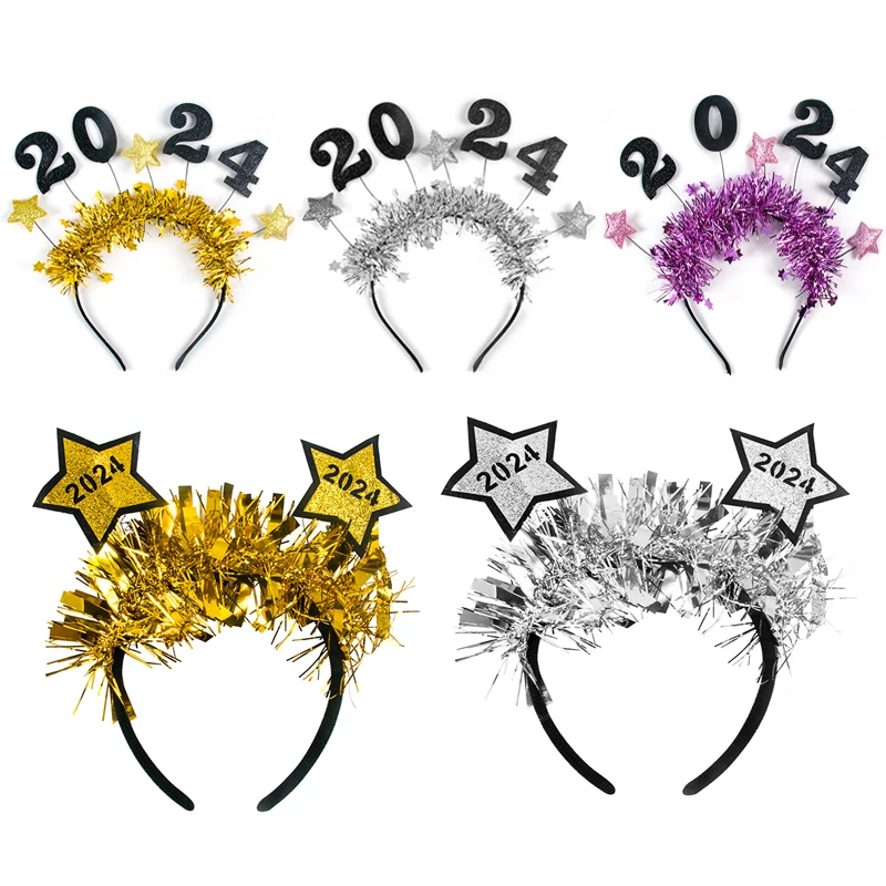 2024 New Year Headband Gold Silver Glitter Star Sequin Hairhoop Accessories New Year Party Christmas Photo Prop Decoration Natal