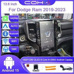 8+128GB Android 15 Car Radio For Dodge Ram 1500 2500 3500 2019-2023 Carplay Android Auto 4G Car multimedia player GPS QLED