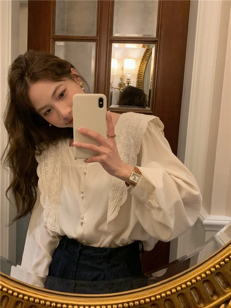 

Summer Women Blouse Spring Shirt Female Woman Blouse Maxi Blusas Chiffon Casual Elegant Vintage Long Sleeve Oversize Loose White