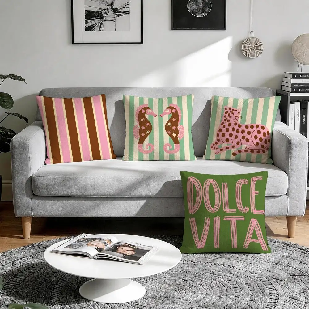 Italian Summer  Mermaid Tiger Cushion Cover Natural Breathable Durable Linen Printed Decor Pillow Case Sofa Bedroom