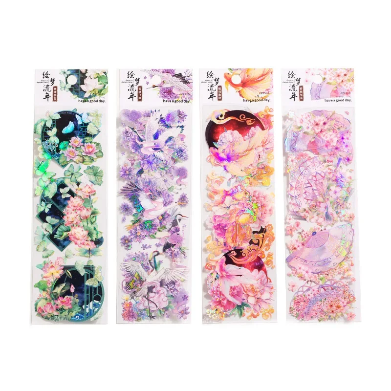 

2Sheets Gold Bronzing Stickers PET Themed Decoration Account waterproof hand Base Material Laser Scrapbook 205*65mm