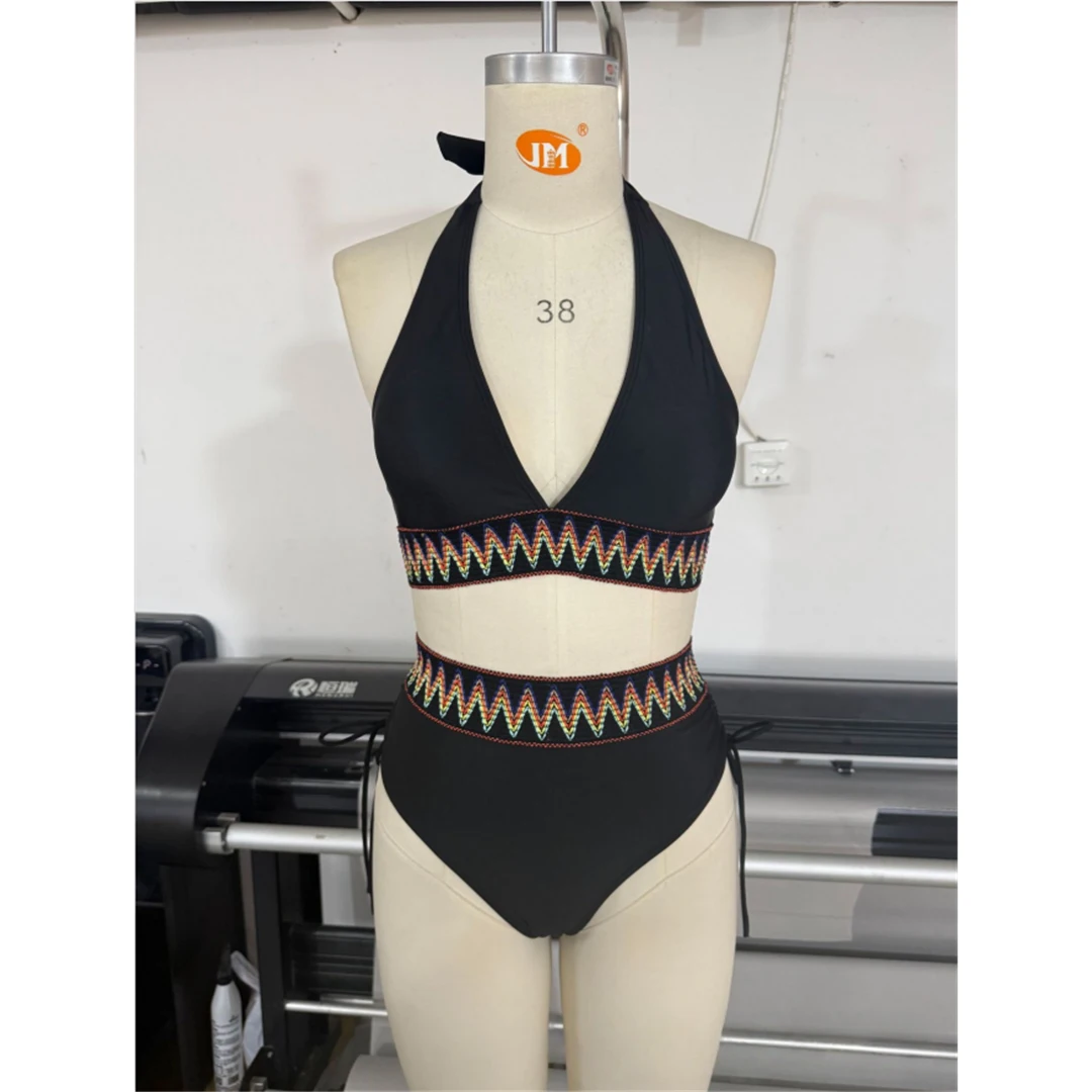S - XXL Neuer bedruckter Neckholder-Badeanzug für Damen, Bikini mit hoher Taille, zweiteiliger Bikini-Set, Badebekleidung, Badeanzug, Schwimmanzug V8243 – Detail 8