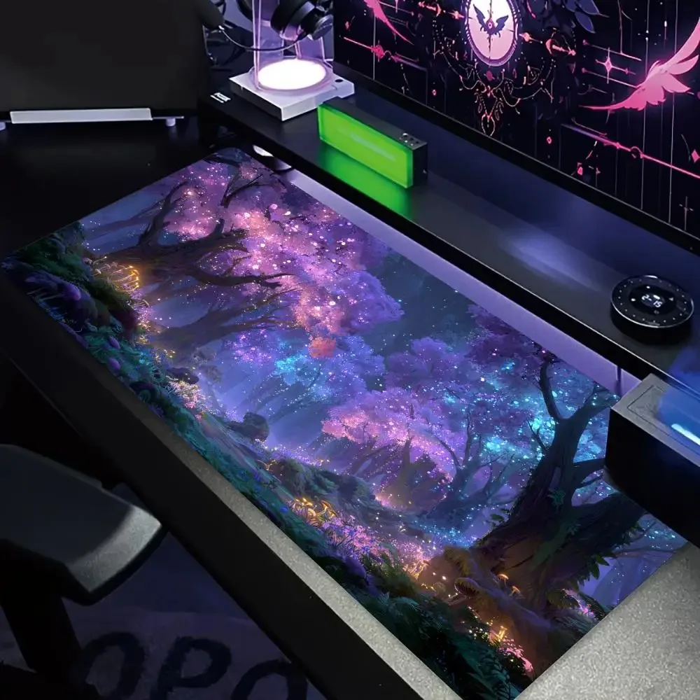 Mysterious Purple Forest large Mouse Pad Desk Mat gaming mats Non-Slip Stitched Edge pc accessories keyboard mousemat office rug