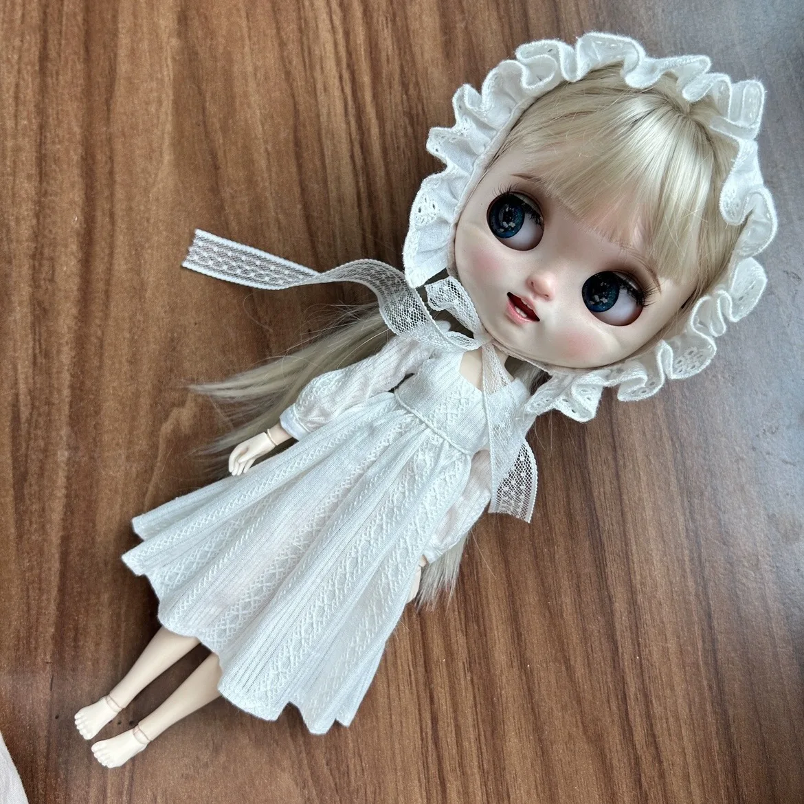 ICY DBS Blyth 30CM 1/6 Doll Clothes OB24 New Azone White Lace Nightgown Dress White Nightcap Doll Dress Girl Toy Anime Clothes