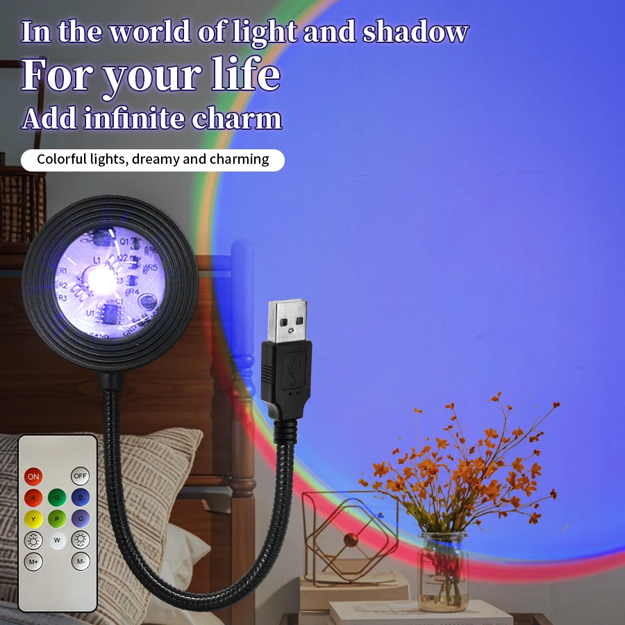 Colorful Sunset Lights Live Photography Atmosphere Light USB Powered Night Light with Remote Control for Bar Living Room Parties