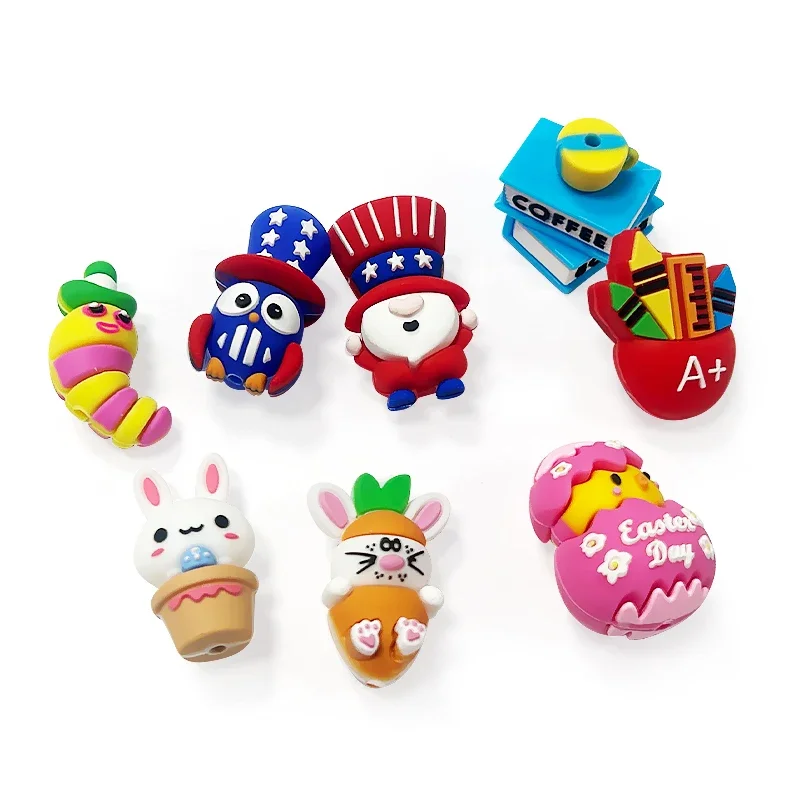 50pcs New Silicone Loose Beads Easter Bunny 3D Coffee Focal Beads Baby Toys DIY String Pen Bead Nipple Chain Jewelry Accessories