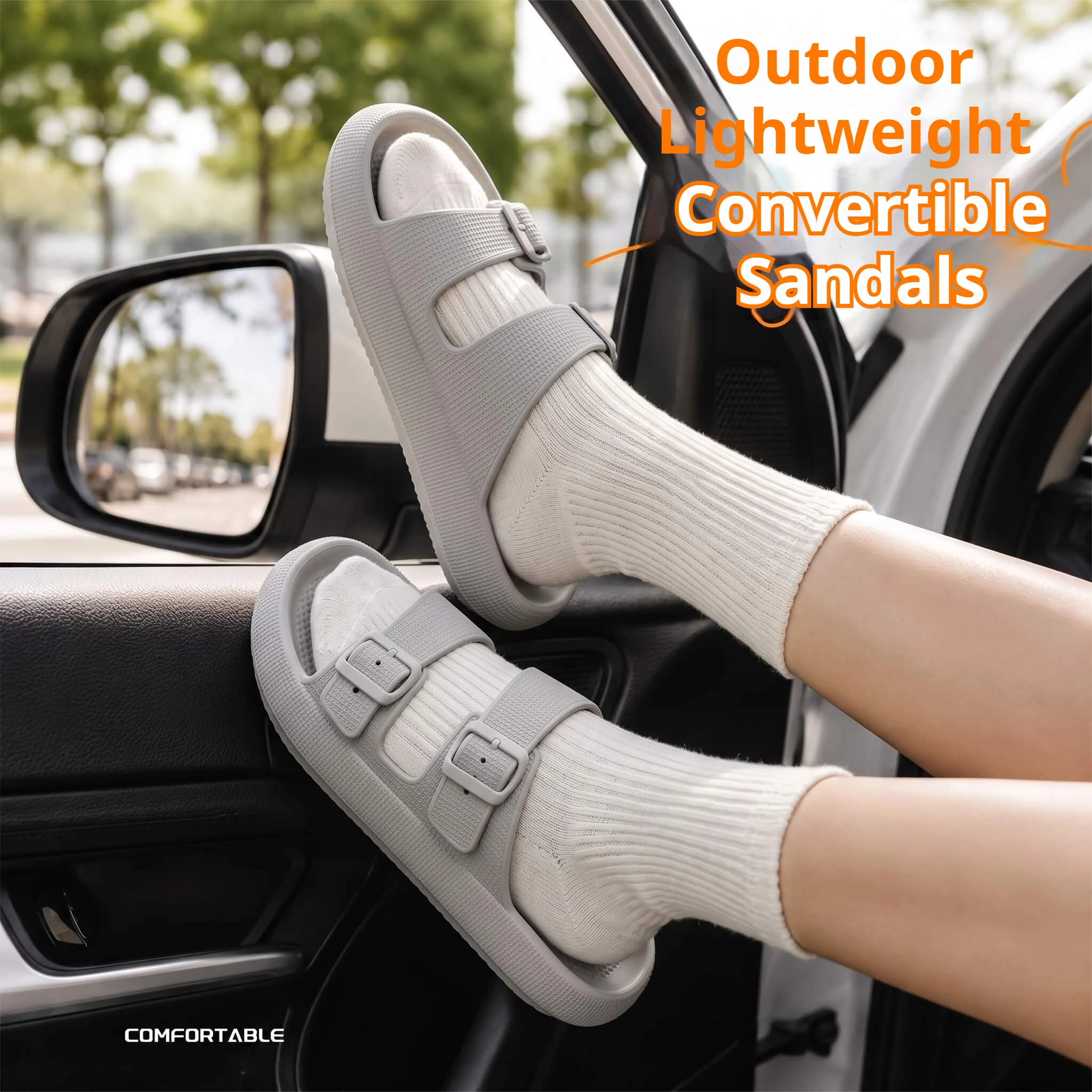 Men Double Buckle Adjustable EVA Slides Thick Platform Non Slip Casual Outdoor Fashion Slippers