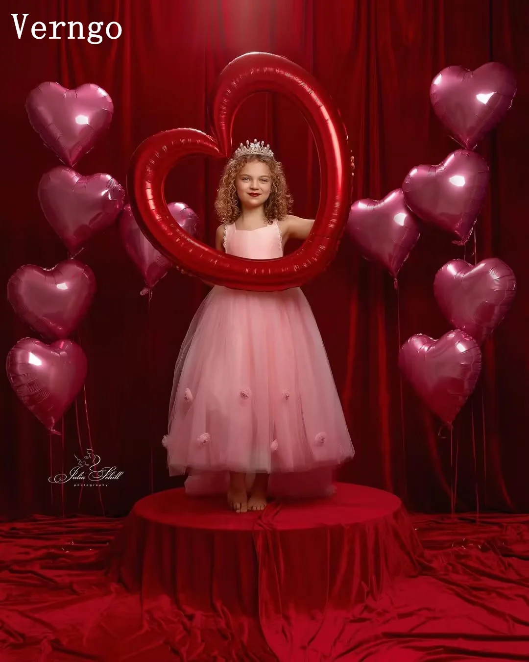 Verngo Princesss Tulle Mini Kid Birthday Party Dress O Neck Sleeveless Ball Gown Celebrity Photo Girl Flowers Dress Customized