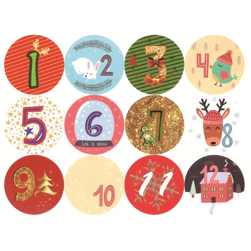 10 Sheets Christmas Gift Stickers Christmas Advent Calendar Number Paper Stickers Multifunctional DIY Gift Wrapping Labels