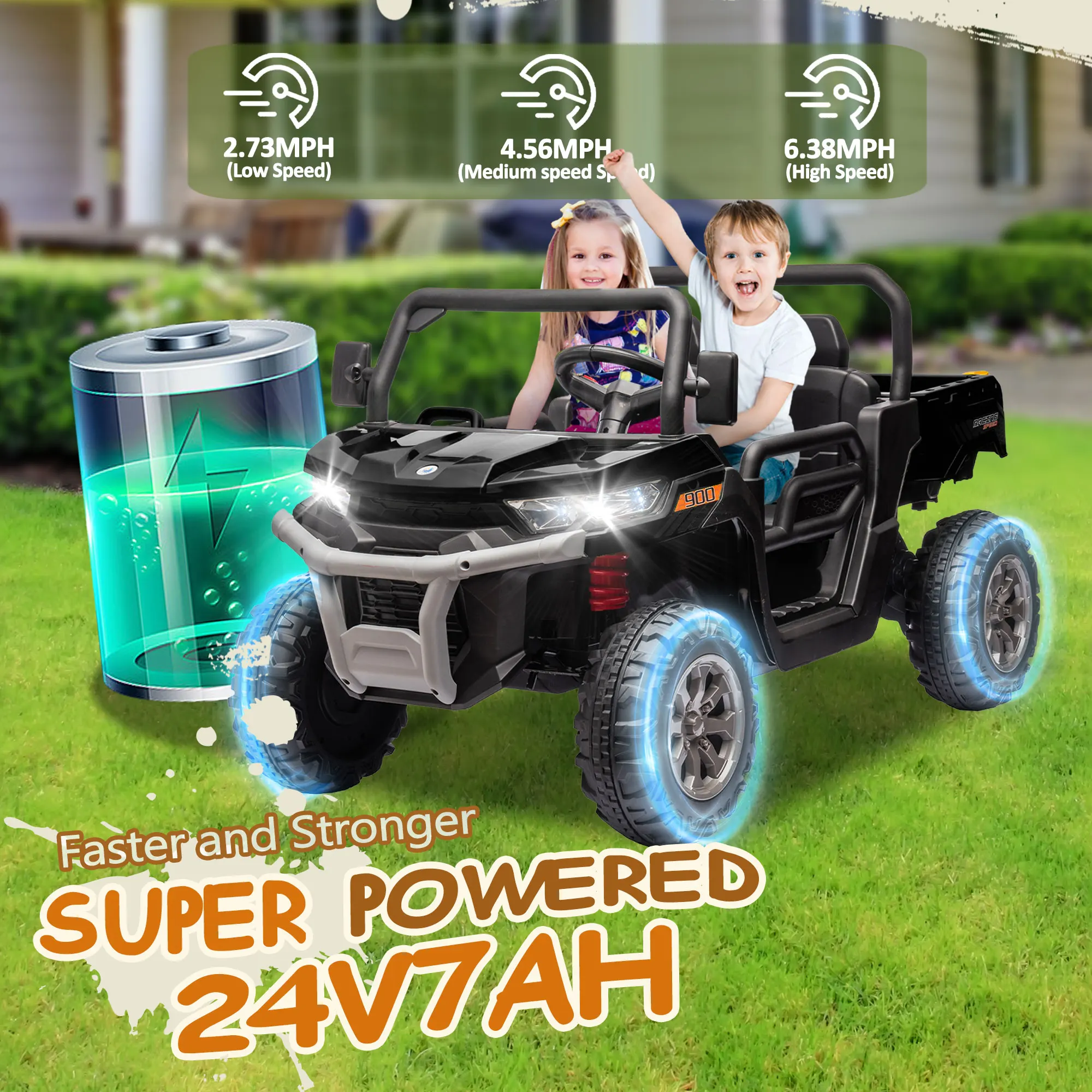 24V Ride On Truck 2 Seater Ride On UTV with 2x200W Motor Ride On Dump Truck with Dump Bed/Shovel Ride On Car with Remote Car Toy