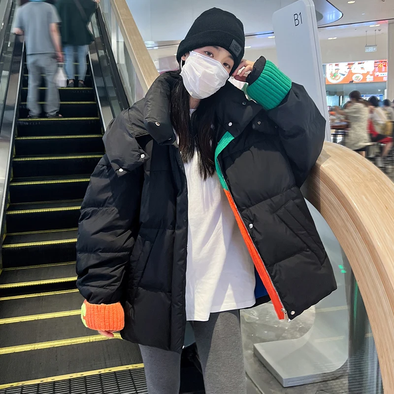 2022 new winter women's parka casual thickening warm color matching pattern ladies winter knitted coat loose coat jacket coat