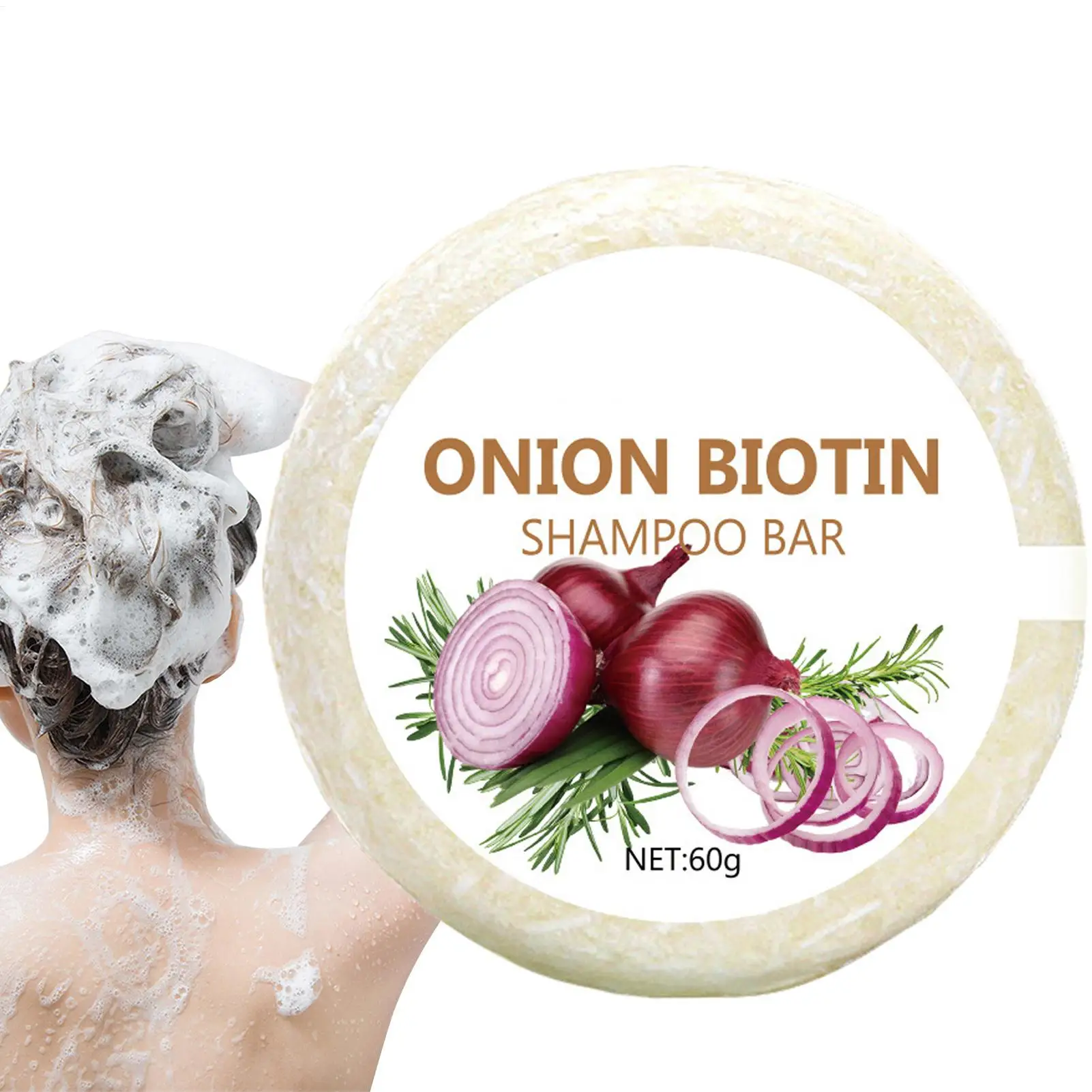Champú de 60g, jabón sólido, jabón fortalecedor del cabello, espuma suave, Control del Frizz, extractos nutritivos de cebolla para adultos, adolescentes y hombres