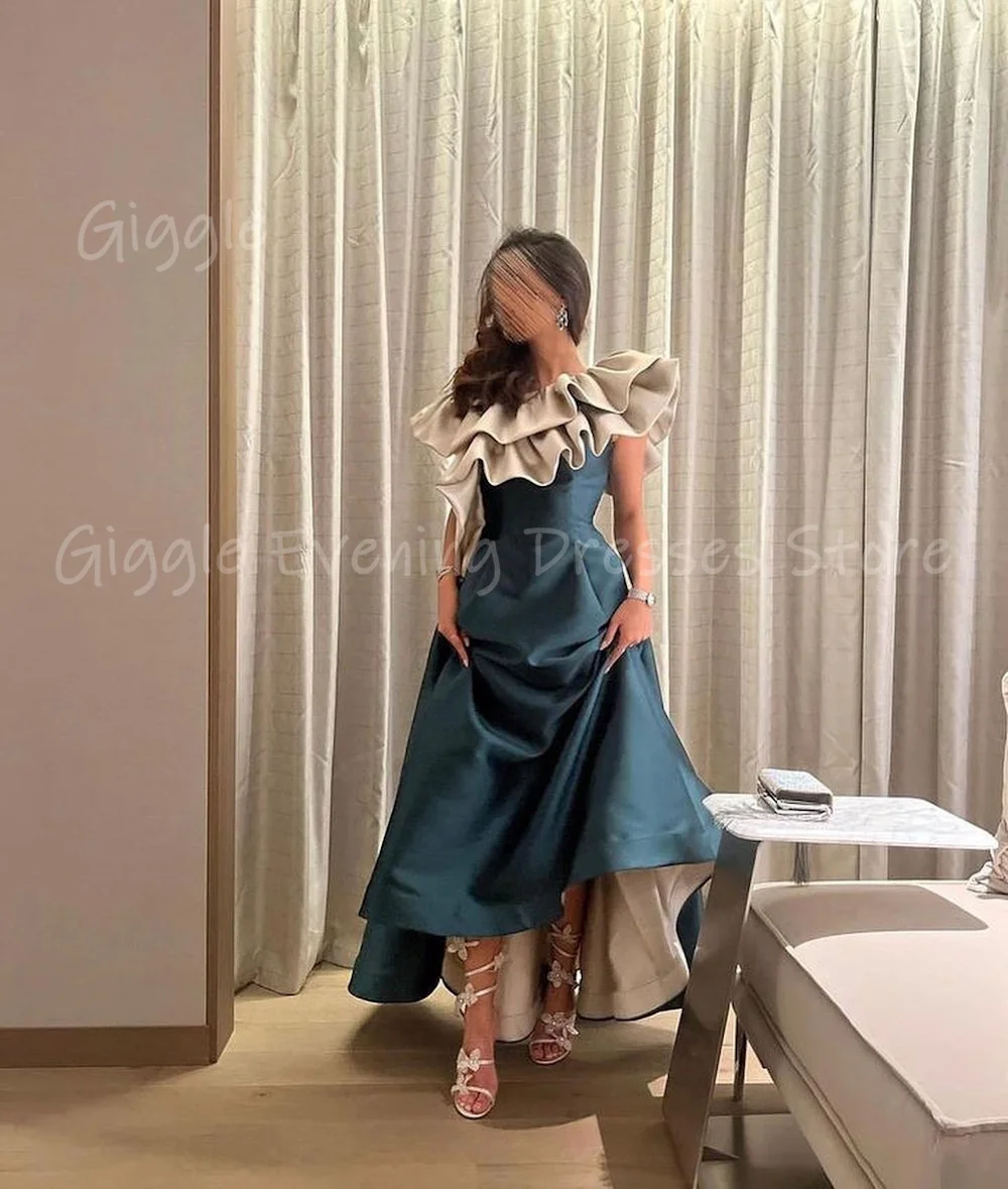 Giggle Satin A-line Off-the-shoulder Neckline Ruffle Formal Prom Gown Ankle-length Evening Elegant Party Dresses for Women 2023