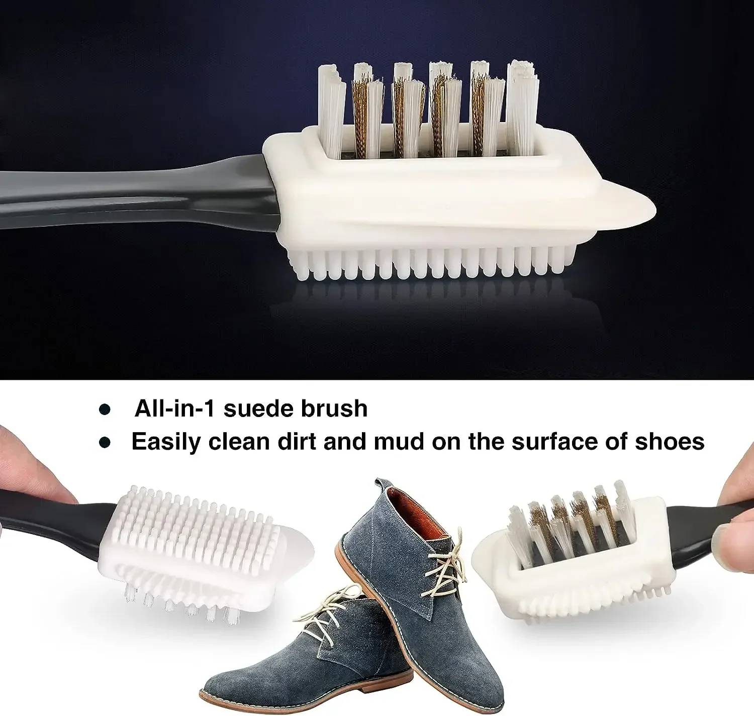 3 Side Cleaning Shoe Brush for Suede Nubuck Shoes Stain Dust Shoes Brush Steel Plastic Rubber Boot Household Cleaner Tools