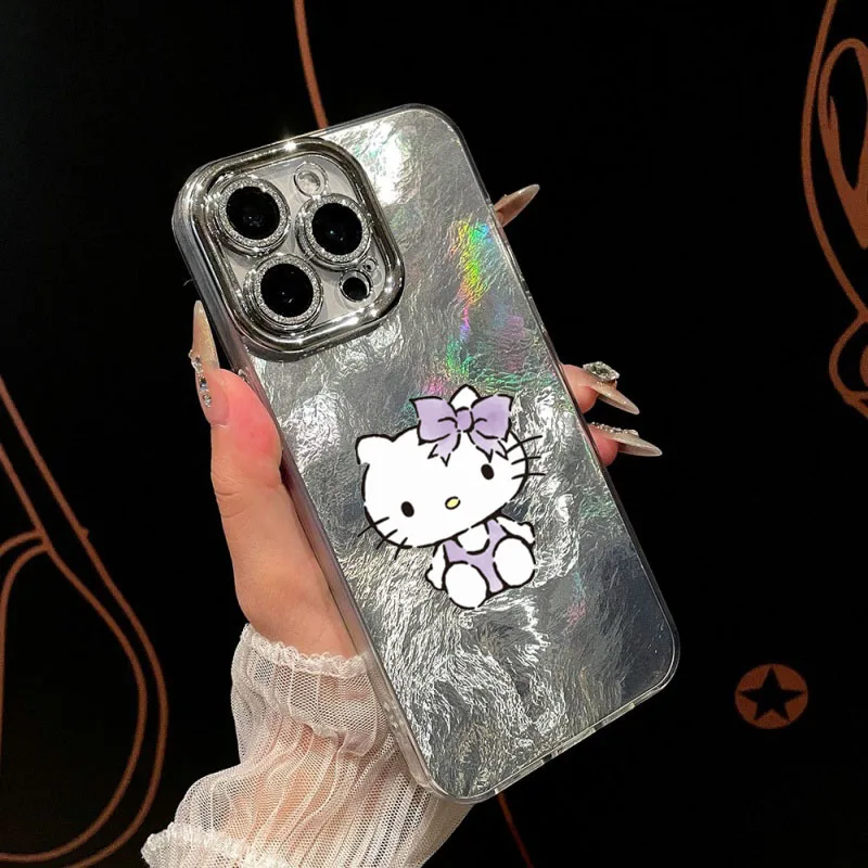 مرحبا كيتي آيفون 17 برو ماكس الليزر الجليدي نمط جراب هاتف عدسة فيلم أبل 12 13 14 15 16 الدقة ثقب دوامة