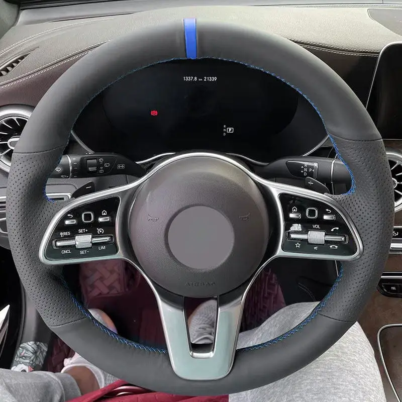 Hand Stitched Car Inner Steering Wheel Cover For Mercedes Benz A C E S G Class W177 W205 W213 W222 W463 Perforated Leather Trim