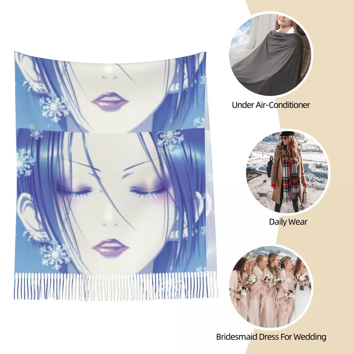 وشاح نسائي شرابة نانا أوساكي كاواي كبير فائق النعومة شال لف أنيمي آي يازاوا ملابس يومية أوشحة الباشمينا