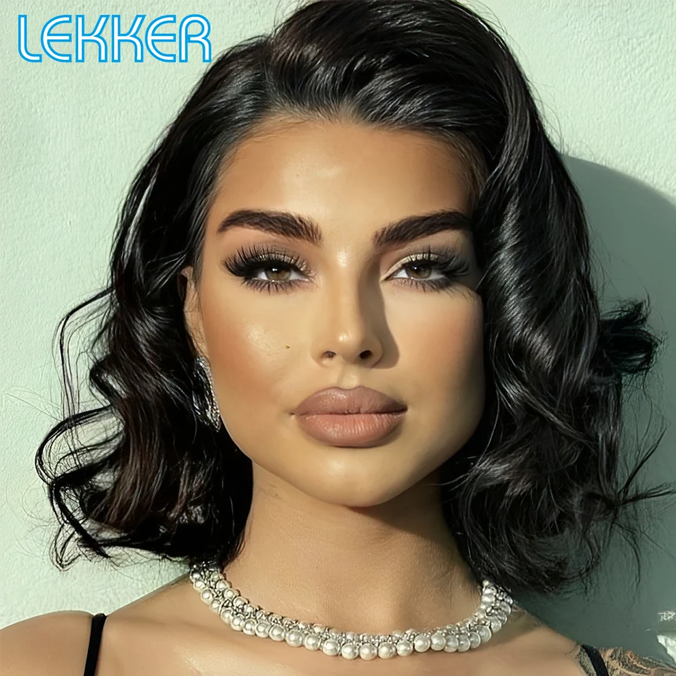 

Lekker Black 16" Long Body Wavy 100% Human Hair Wigs Side Part Lace Front For Women Brazilian Remy Hair Glueless Colored Wigs