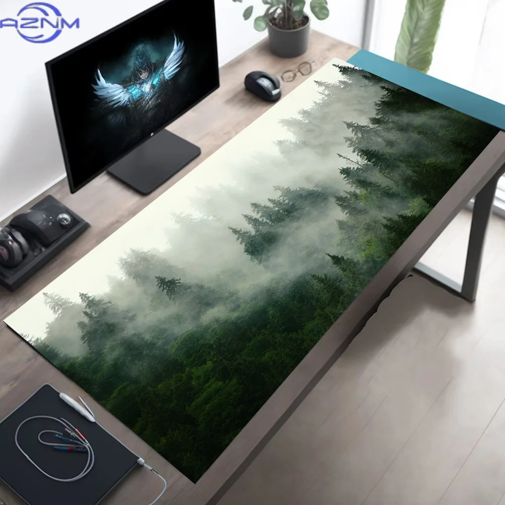 Foggy Mountain Forest Mouse Pad Landscape Large Gaming Mousepad XXL Keyboard Gamer Desk Mat Anime 900x400 Rubber Long Mouse Mats