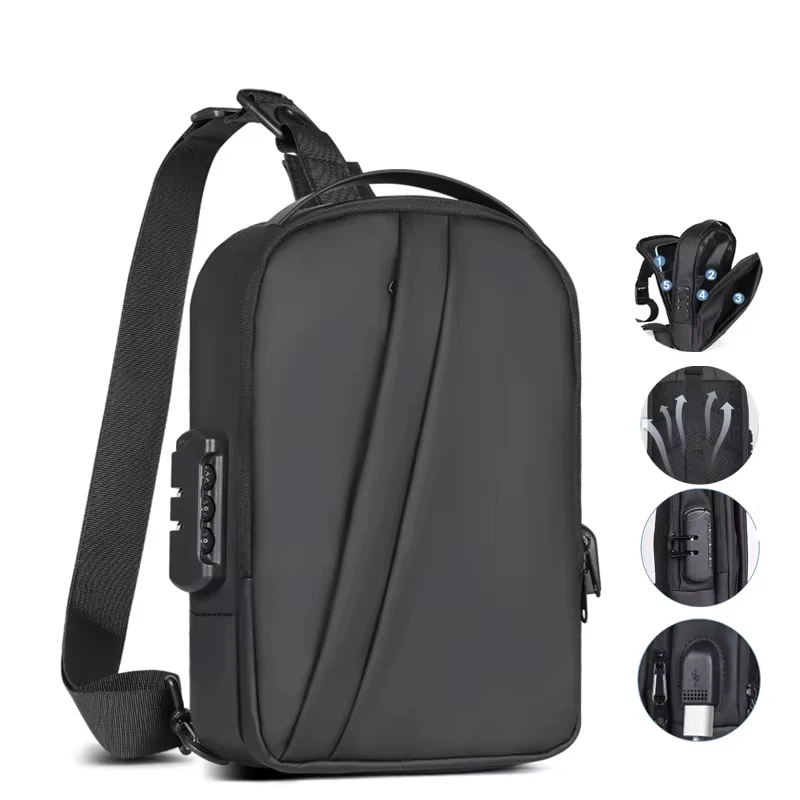 Men’s Oxford Sling Bag with USB Port, Multi-Pocket Crossbody Chest Pack with Adjustable Strap for Travel, Work and Daily Use