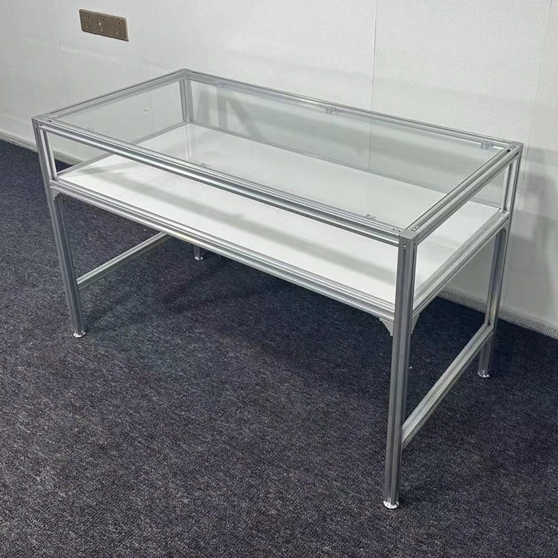 Computertisch aus Aluminiumprofil, mittelalterlicher Schreibtisch für Zuhause, Wohnzimmer, Schreibtisch aus Metall und Glastisch