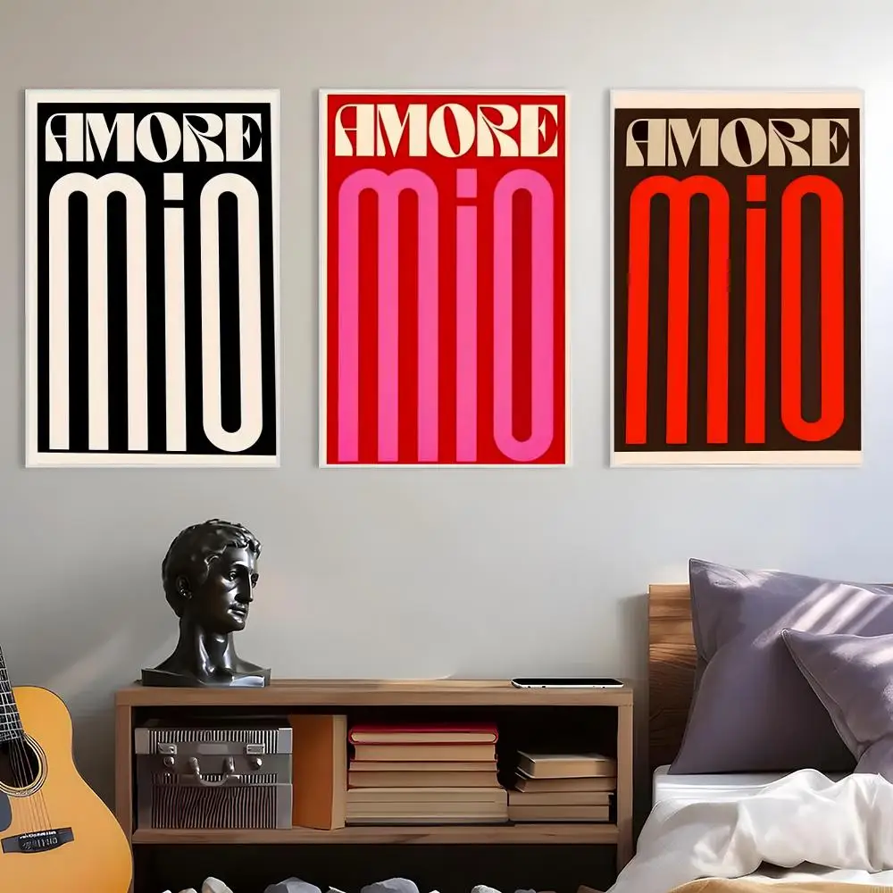 Valentines Day Amore Mio Love Poster HD Art Mural Wallart Waterproof Vintage Print Decor for Home Decoration DIY Durable