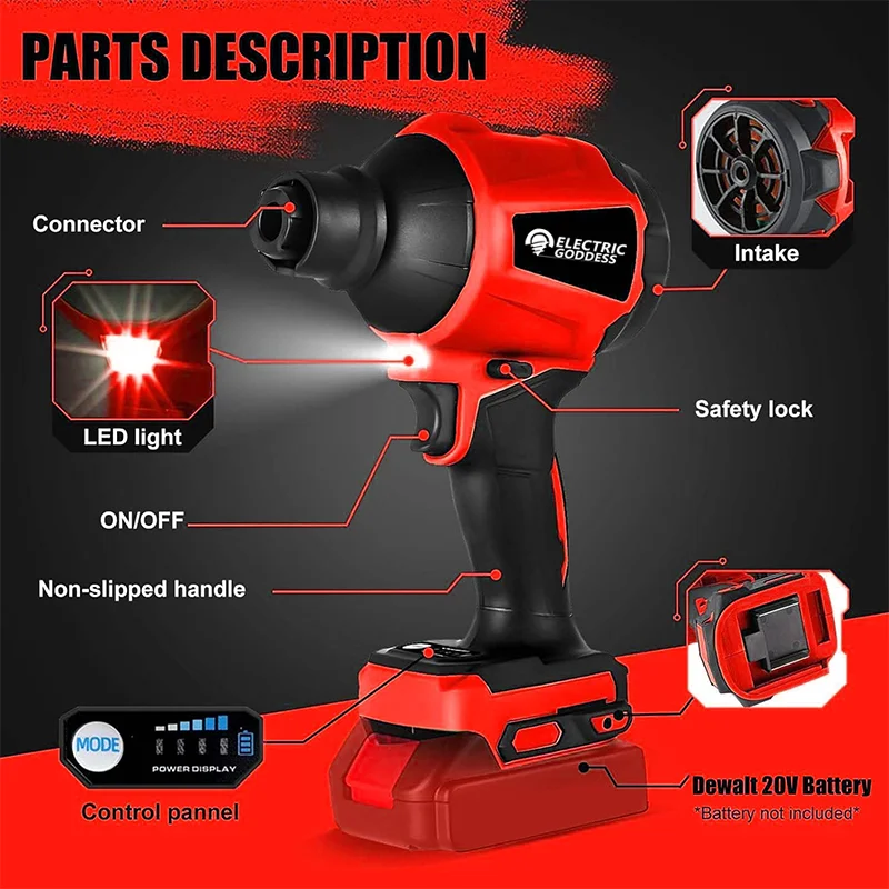 80000RPM Handheld Air Blower Cordless Dusting Machine Brushless Electric Dust Blower Inflator Fan For Dewalt 20V Battery