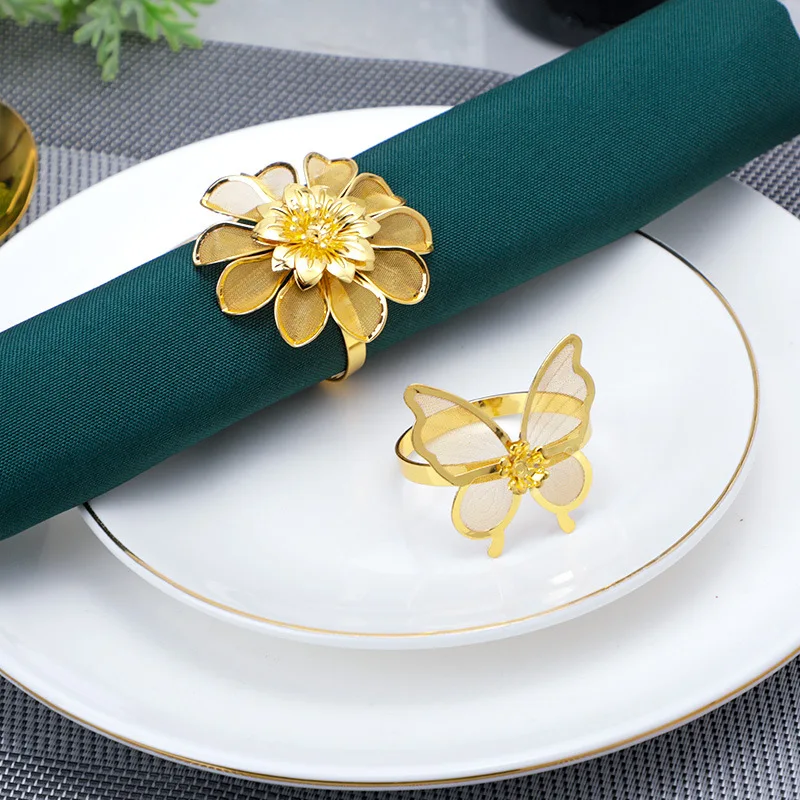 Luxury Flower Gold Metal Napkin Rings Western Hotel Restaurant Napkin Holders Wedding Party Table Decor Napkin Buckles Dropship