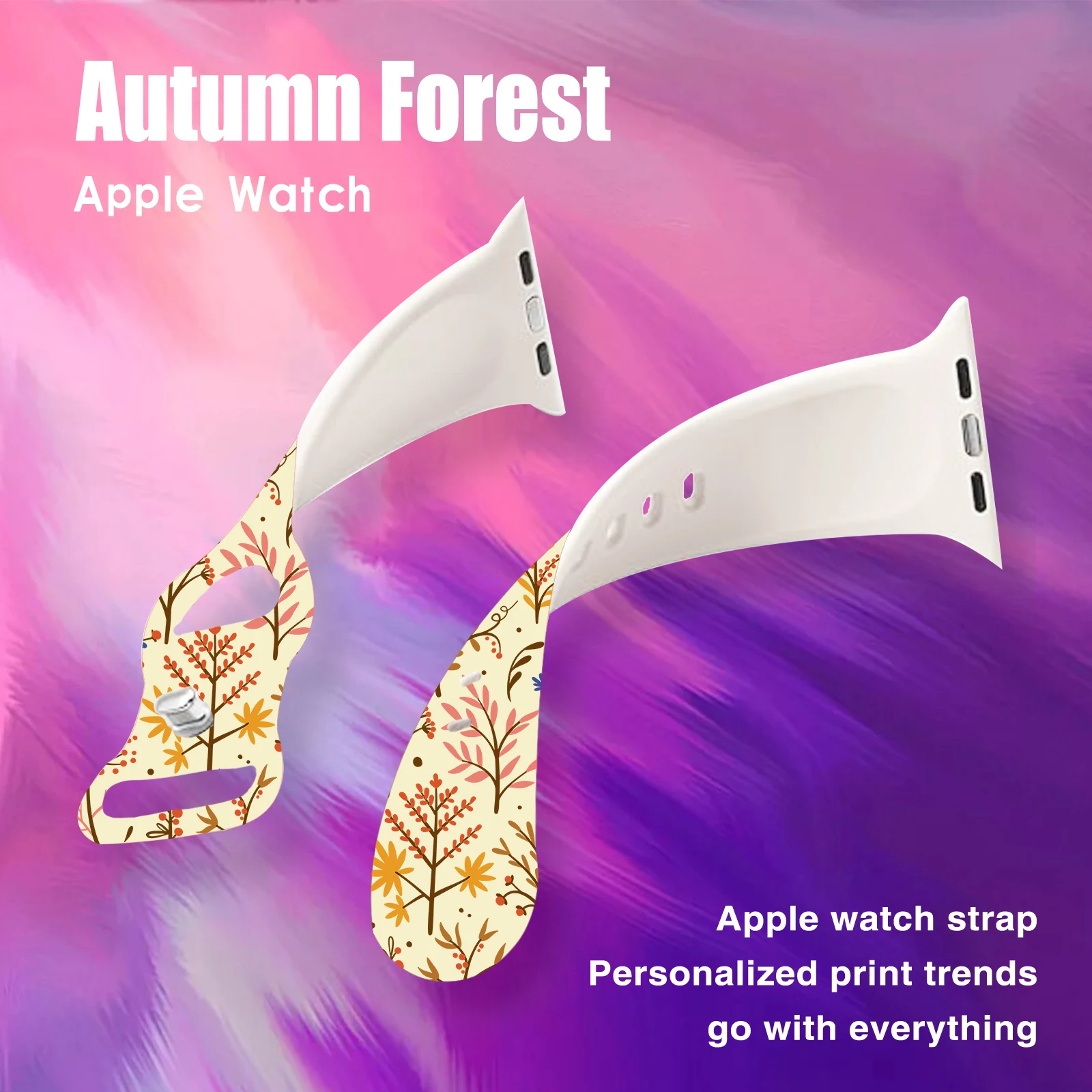 Bracelet en silicone imprimé pour Apple Watch, série Autumn Forest, 9, 8, 7, SE, 6 Band, Bracelet de subdivision pour iWatch, 45mm, 44mm, 42mm, 41mm