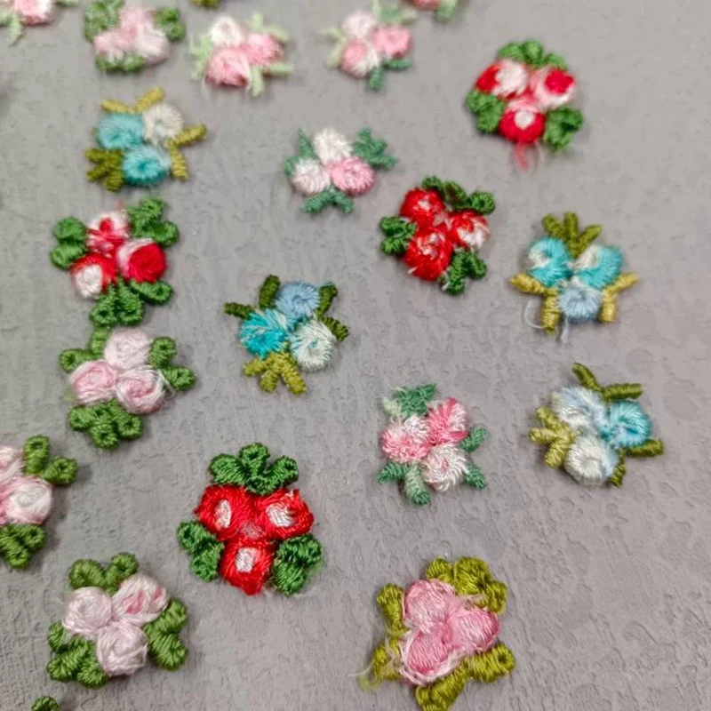 50Pcs Red Green Blue Embroidered Floral Lace Patches Sewing Supplies Repair 2CM Wide