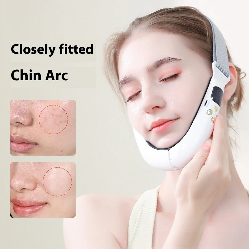 أداة تجميل الوجه الكهربائية على شكل حرف V - مدلك الوجه مكركرنت EMS، مخفض الذقن المزدوجة وأداة شد الوجه