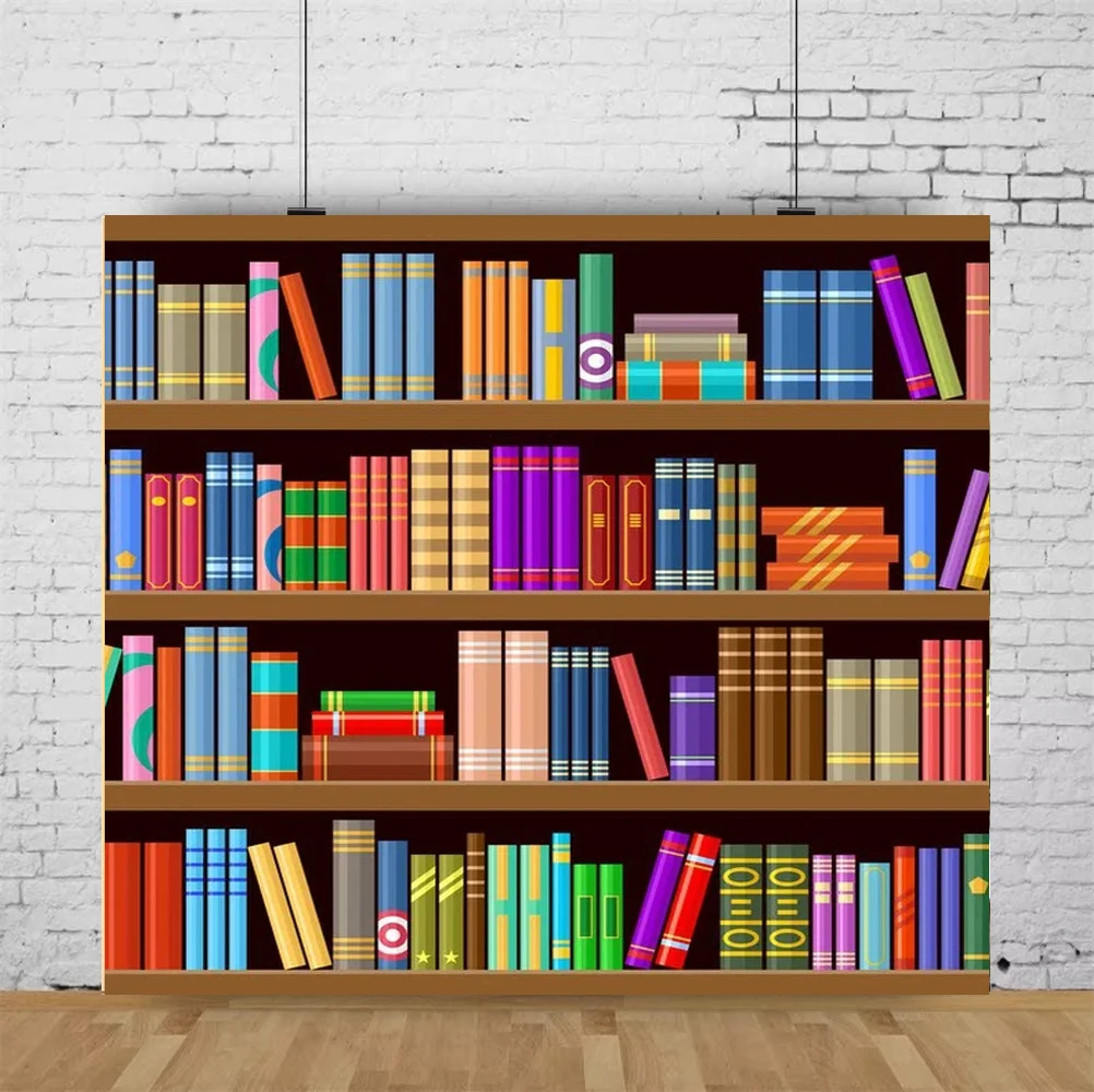 Bookshelf Phtography Backdrop School Library Bookcase Online Teaching Office Video Conference Zoom Meeting Background Portrait