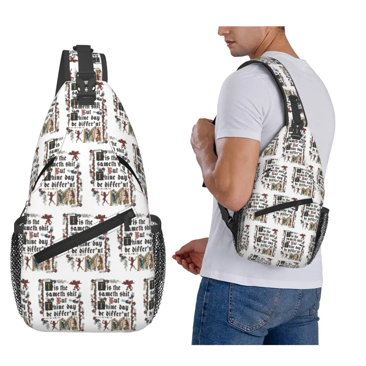 

Same Shit Medieval Style English History Chest Bag Men Sling Crossbody Backpack Chest Bag Traveling Hiking Daypack Shoulder Bag