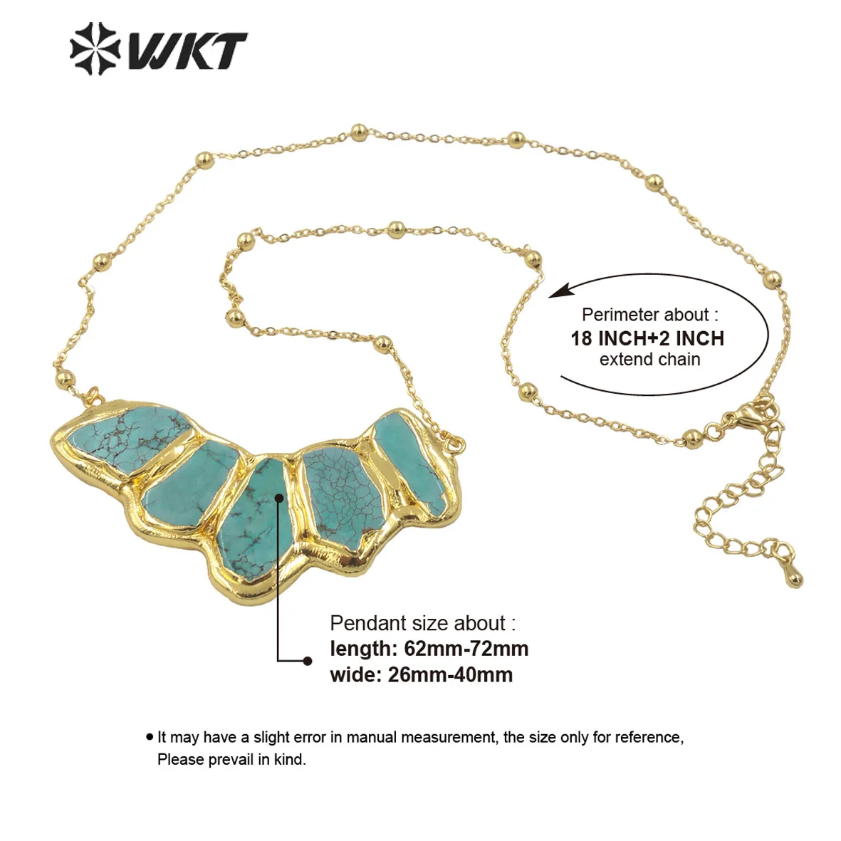 WT-N1458  WKT 2025 Popular Style Turquoise Connector Pendant Necklace 18k Gold Plated  Women Accessory Amazing Design Girl