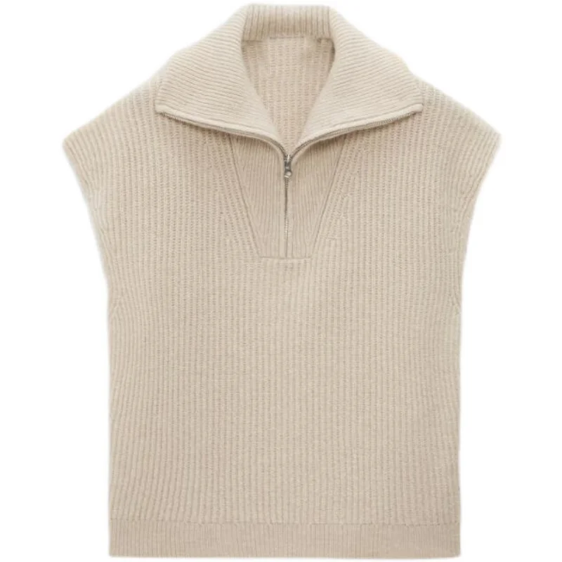 Dzianinowa wełniana kamizelka swetrowa z zamkiem błyskawicznym, dekorowana, codzienna, z wysokim kołnierzem, o regularnym kroju, jednoczęściowa, nowość na jesień i zimę.