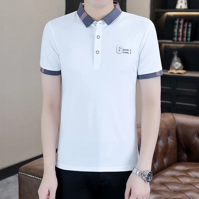 Men's Clothing Luxury Cotton Polo Shirt Casual Striped Solid Color Short Sleeve Tees Breathable 2024 New men Sports golf t-shirt